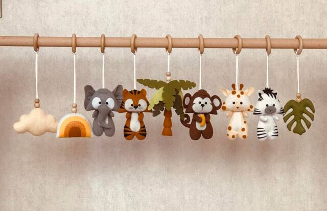 Safari Felt Baby Play Gym Toys Handmade Nursery Decor Animals - image 1