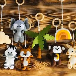 Safari Felt Baby Play Gym Toys Handmade Nursery Decor Animals - thumbnail 2