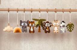 Safari Felt Baby Play Gym Toys Handmade Nursery Decor Animals