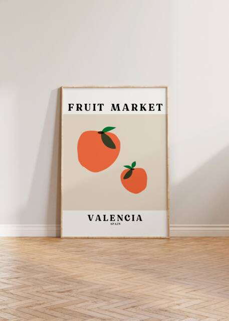 Fruit Market Print, Oranges Apples Print Poster, Aesthetic Valencia Kitchen Wall Art, Spain - image 1