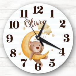Watercolour Teddy Bear Moon Baby Nursery Custom Gift Personalised Clock - thumbnail 1