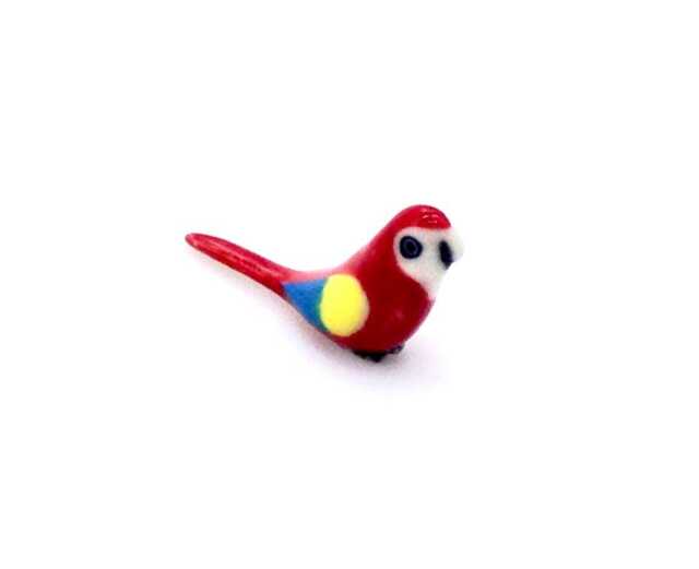 Miniature Ceramic Parrot Exotic Bird Animal Little Red Blue Figurine Tiny Statue Small Decoration Hand Painted Collectible Mini Figure Deco - image 1