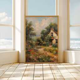 Cute Countryside Cottage - Autumn Landscape Print Living Room Gallery Wall Farmhouse Decor Wildflower Fall Art - thumbnail 3