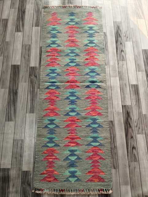 Minimalist Scandinavian Runner, Handmade Artisan Afghan Turkish Persian Swedish Style Flatweave Natural Wool Kilim Runner Rug 203x73 cm - image 1