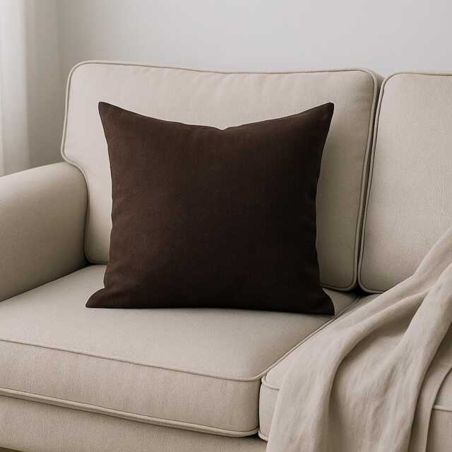 Chocolate Brown Linen Throw Pillow Cover - 16x16 Neutral Cushion Case - image 1