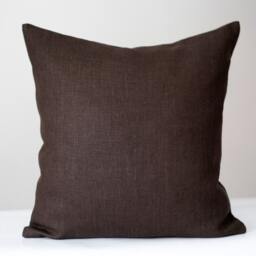 Chocolate Brown Linen Throw Pillow Cover - 16x16 Neutral Cushion Case - thumbnail 2