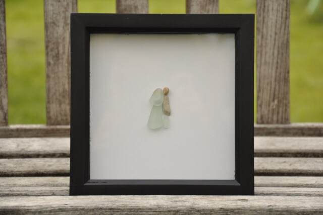 Personalised Sea Glass Wedding Gift Pebble Art Framed Picture Wedding Decor Sea Bride & Groom Pebble Wall - image 1