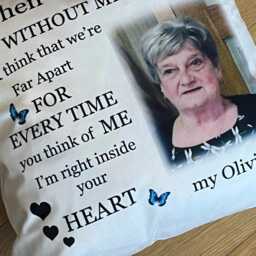 Personalised Memorial Keepsake Cushion Of A Loved One , When You Miss Us - Hug , Cuddle Gift , in Loving Memory , Heaven - thumbnail 2