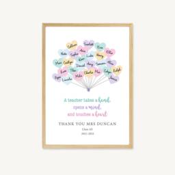 Personalised Class Heart Balloons Thank You Teacher Quote Print - thumbnail 2