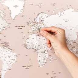 Mini Push Pin World Map, Small Framed Travel Tracker Board, Dusty Pink Places I've Visited Canvas, Pinnable Personalized Gift - thumbnail 2