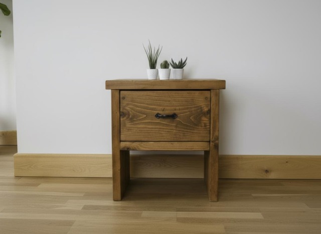 Solid Wood Bedside Table With Drawer, Chunky Rustic Farmhouse Nightstand - image 1