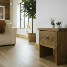 Solid Wood Bedside Table With Drawer, Chunky Rustic Farmhouse Nightstand - thumbnail 2