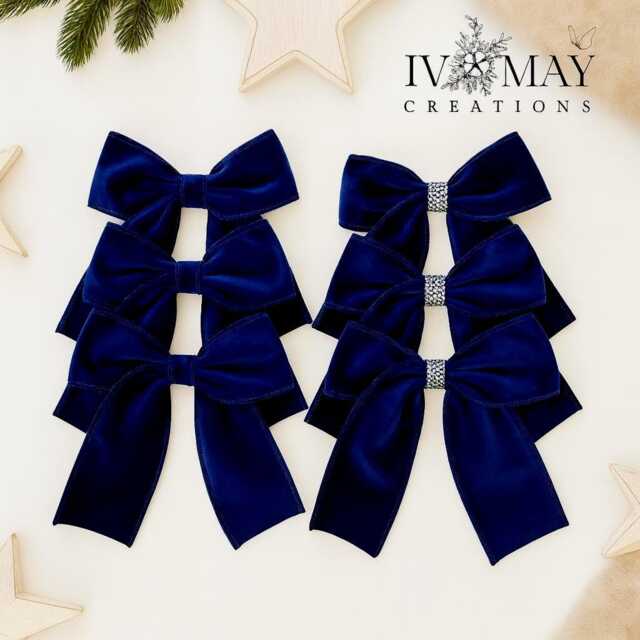 Luxury Handmade Velvet Christmas Tree Bows Navy Blue Clip-On Ornaments - image 1