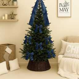 Luxury Handmade Velvet Christmas Tree Bows Navy Blue Clip-On Ornaments - thumbnail 3