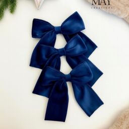 Luxury Handmade Velvet Christmas Tree Bows Navy Blue Clip-On Ornaments - thumbnail 2