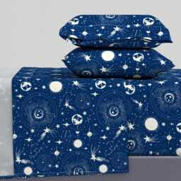 Constellations Sheets - Solar System Blue By Heatherdutton Vintage Galaxy Celestial Stars Cotton Sateen Sheet Set Bedding Spoonflower