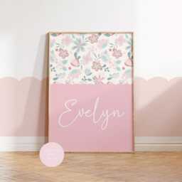 Girls Personalised Pink Floral Wall Print For Bedroom Or Nursery - thumbnail 2