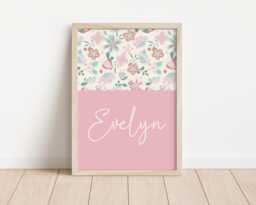 Girls Personalised Pink Floral Wall Print For Bedroom Or Nursery - thumbnail 1