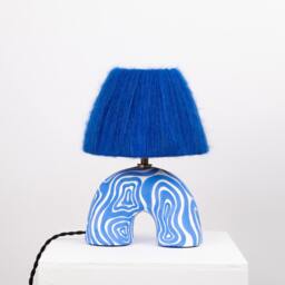Handmade Cobalt Blue Table Lamp Swirl Pattern, Alpaca Silk Shade - thumbnail 4