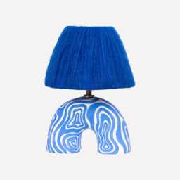 Handmade Cobalt Blue Table Lamp Swirl Pattern, Alpaca Silk Shade - thumbnail 1