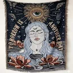 Celestial Goddess Woven Throw Blanket - Mystical Sun Eye Tapestry Boho Decor - thumbnail 2