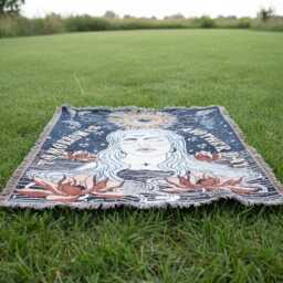Celestial Goddess Woven Throw Blanket - Mystical Sun Eye Tapestry Boho Decor - thumbnail 3