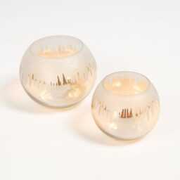 Handcrafted Glass Candle Holders Set in Frosted Gold Abstract Design - thumbnail 3