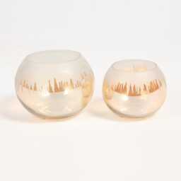 Handcrafted Glass Candle Holders Set in Frosted Gold Abstract Design - thumbnail 2