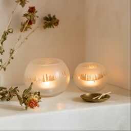 Handcrafted Glass Candle Holders Set in Frosted Gold Abstract Design