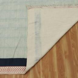 Hand Woven Blue Cotton Rug, Block Print Kilim Style - thumbnail 4