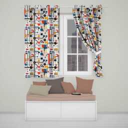 Abstract Bauhaus Lines Circles & Shapes Seamless Pattern Readymade Eyelet Ring Top Thermal 100% Blackout Curtains - thumbnail 1