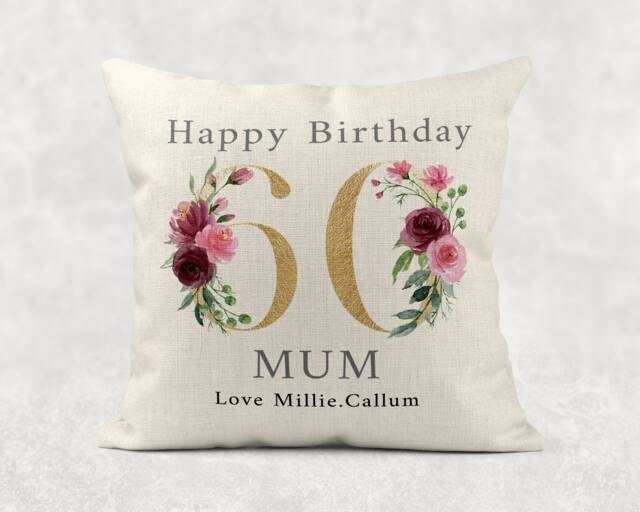 Personalised Floral Birthday Pillow Gold Linen Cushion For Mum/Nan - image 1