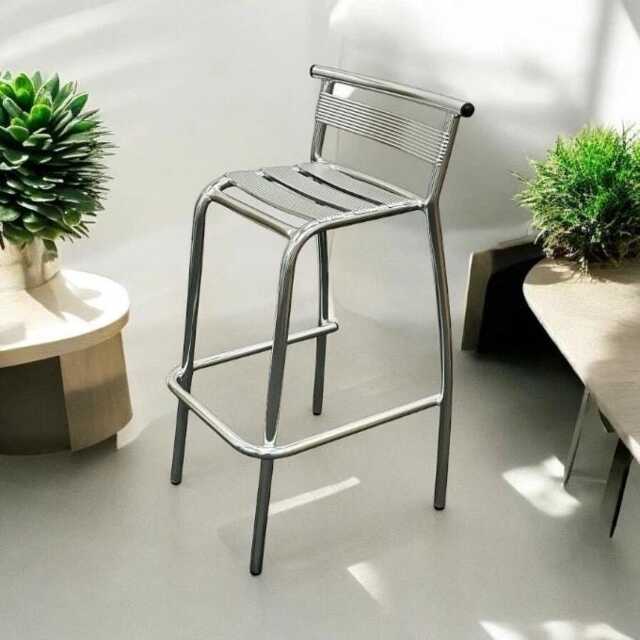 Metal Breakfast Bar Stool, Silver Stacking Industrial Counter Kitchen Pub Outdoor Stools - image 1