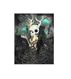 Deer Antler Skull Art Print Spooky Butterfly Skeleton Decor - 8x10 - thumbnail 1