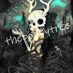 Deer Antler Skull Art Print Spooky Butterfly Skeleton Decor - 8x10 - thumbnail 4
