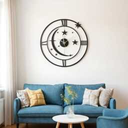 Large Black & Gold Metal Wall Clock, Silent Roman Numeral Clock, Modern Minimalist Decor, Perfect Wedding Gift & Housewarming - thumbnail 1