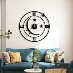 Large Black & Gold Metal Wall Clock, Silent Roman Numeral Clock, Modern Minimalist Decor, Perfect Wedding Gift & Housewarming - thumbnail 3