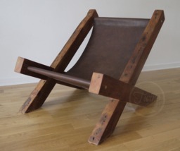 Rustic Brown Leather Lounge Chair, Reclaimed Barn Wood Sling
