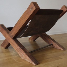 Rustic Brown Leather Lounge Chair, Reclaimed Barn Wood Sling - thumbnail 2