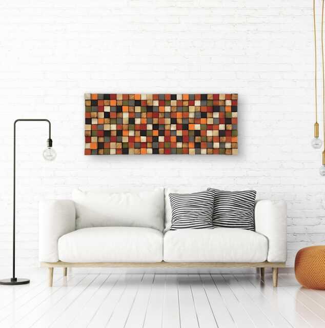 Reclaimed Wood Mosaic Wall Art - Geometric Colorful Decor - image 1