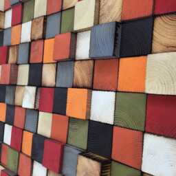 Reclaimed Wood Mosaic Wall Art - Geometric Colorful Decor - thumbnail 2