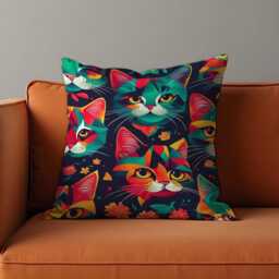 Colorful Cat Cushion Cover, Bold Abstract Kitty Faces Pillow Case, Fun Feline Throw Cover For Lovers & Whimsical Decor - thumbnail 2