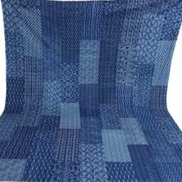 Indigo Cotton Kantha Quilt Hand Block Patchwork Bedspread - Twin/Queen - thumbnail 2
