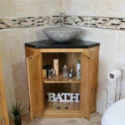 Bathroom Vanity Unit Free Standing Oak Corner Cabinet Black Quartz Marble Basin 501Bbqsbc - thumbnail 3