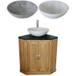 Bathroom Vanity Unit Free Standing Oak Corner Cabinet Black Quartz Marble Basin 501Bbqsbc - thumbnail 2