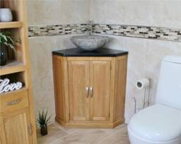 Bathroom Vanity Unit Free Standing Oak Corner Cabinet Black Quartz Marble Basin 501Bbqsbc