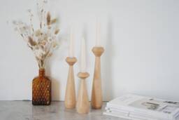 Set Of 3 Handturned Minimalist Wood Candlestick, Maple Candle Holder, Scandinavian, Hygge Simple, Portabella - thumbnail 1