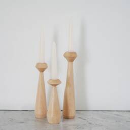 Set Of 3 Handturned Minimalist Wood Candlestick, Maple Candle Holder, Scandinavian, Hygge Simple, Portabella - thumbnail 2