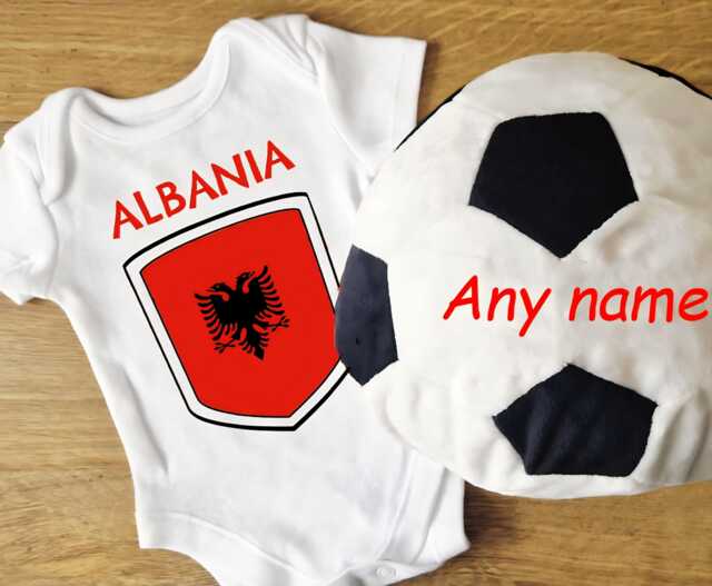 Personalised Embroidered Albania Soft Toy Football & Babygrow/Romper Tshirt Set - image 1