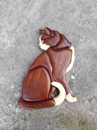 ??ntarsia Cat , Intarsia Wooden Art, Home Decor, Wall Cat, Love Cat Pet, 3D Wall, Animal, Wood Carving - thumbnail 1